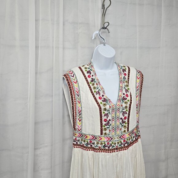 Sundance Cream Maxi Dress Embroidered Boho Festival Cottage Prairie 10 - Picture 4 of 13